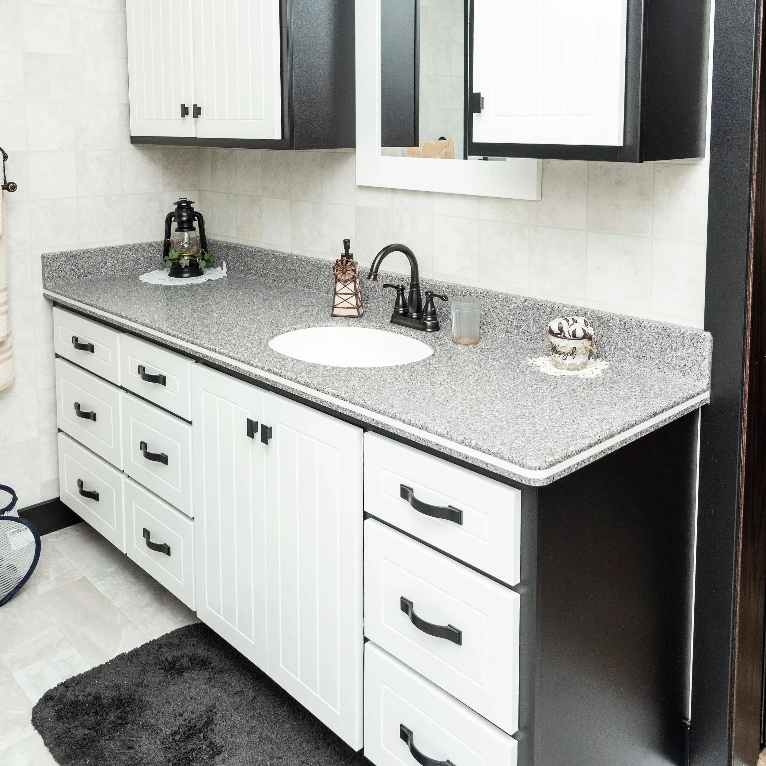 Black & White High-Density Polyethylene Bathroom Cabinets with Beadboard Doors