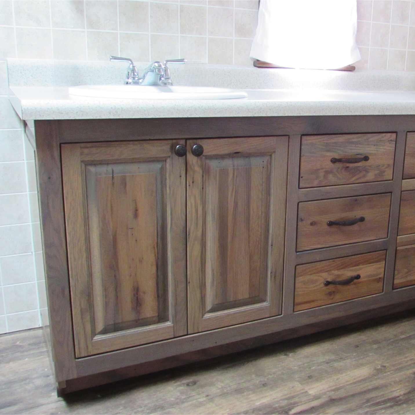 Knotty Alder Single Vanity with Raised Panel Doors and Custom Storage