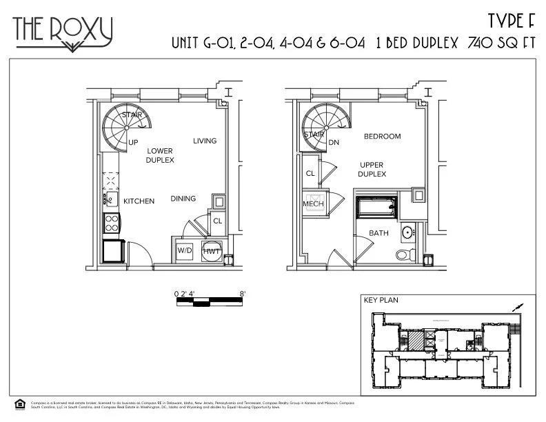 Apartment floor plan for The Roxy, one bedroom, 740 square feet.