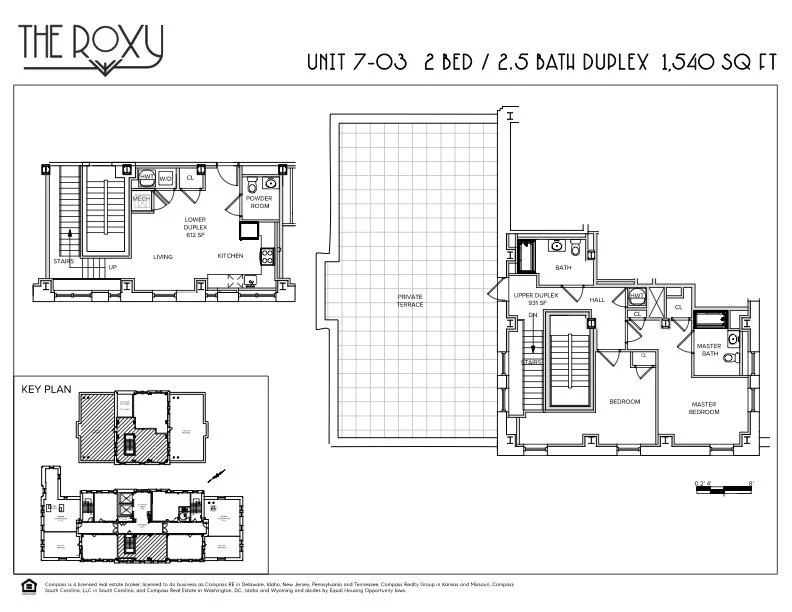 Apartment floor plan for The Roxy, two bedroom, 1,540 square feet.