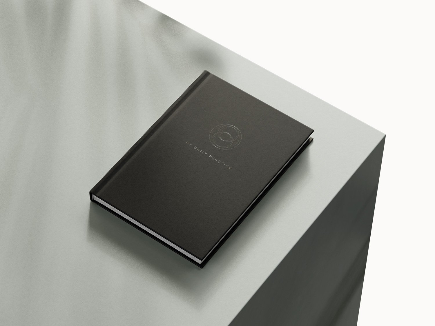 A black notebook titled 'My Daily Practice' lying on a silver surface.