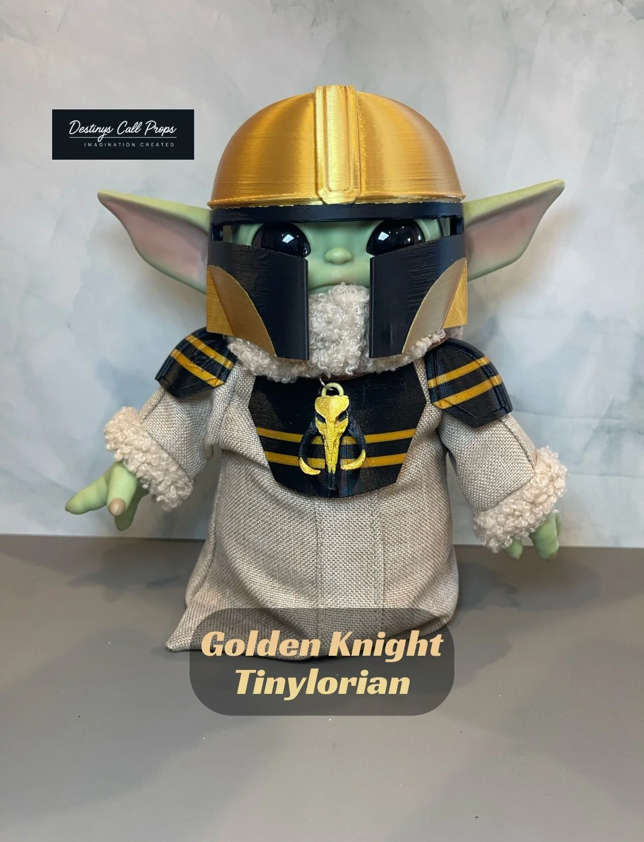 🌟 Now available at: DestinysCallProps.com! 🌟

✨ Meet the Golden Knight Foundling! ✨ 
Clad in his majestic black and gold armor, he wields the power of the stars with his magical gold helmet. As he travels through the galaxy, he protects the realms 