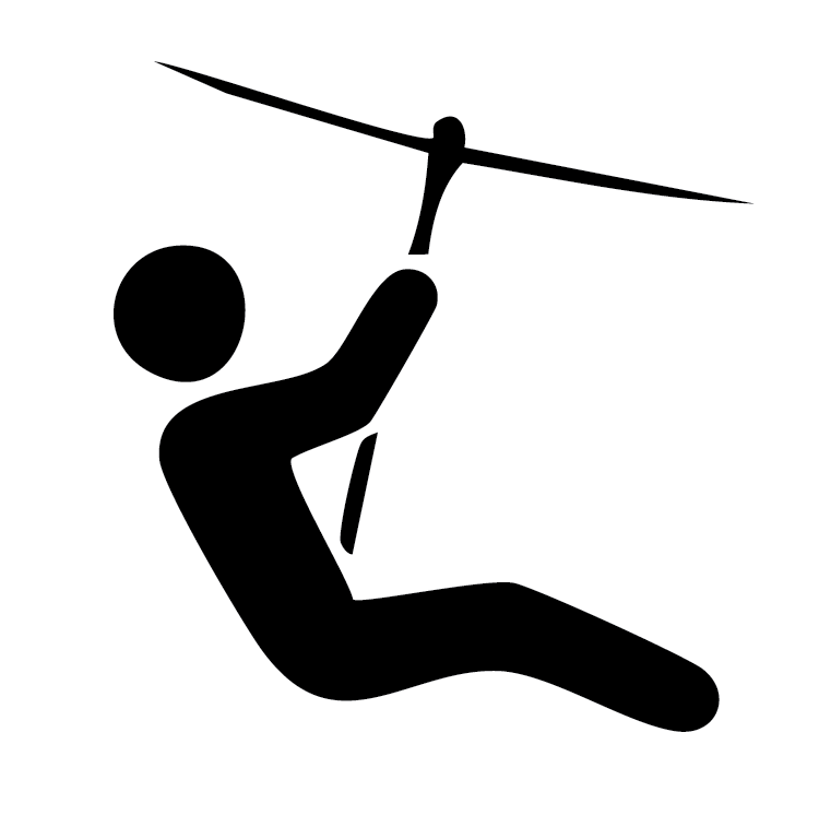 Silhouette of a person sitting in a harness, climbing a rappel anchor.