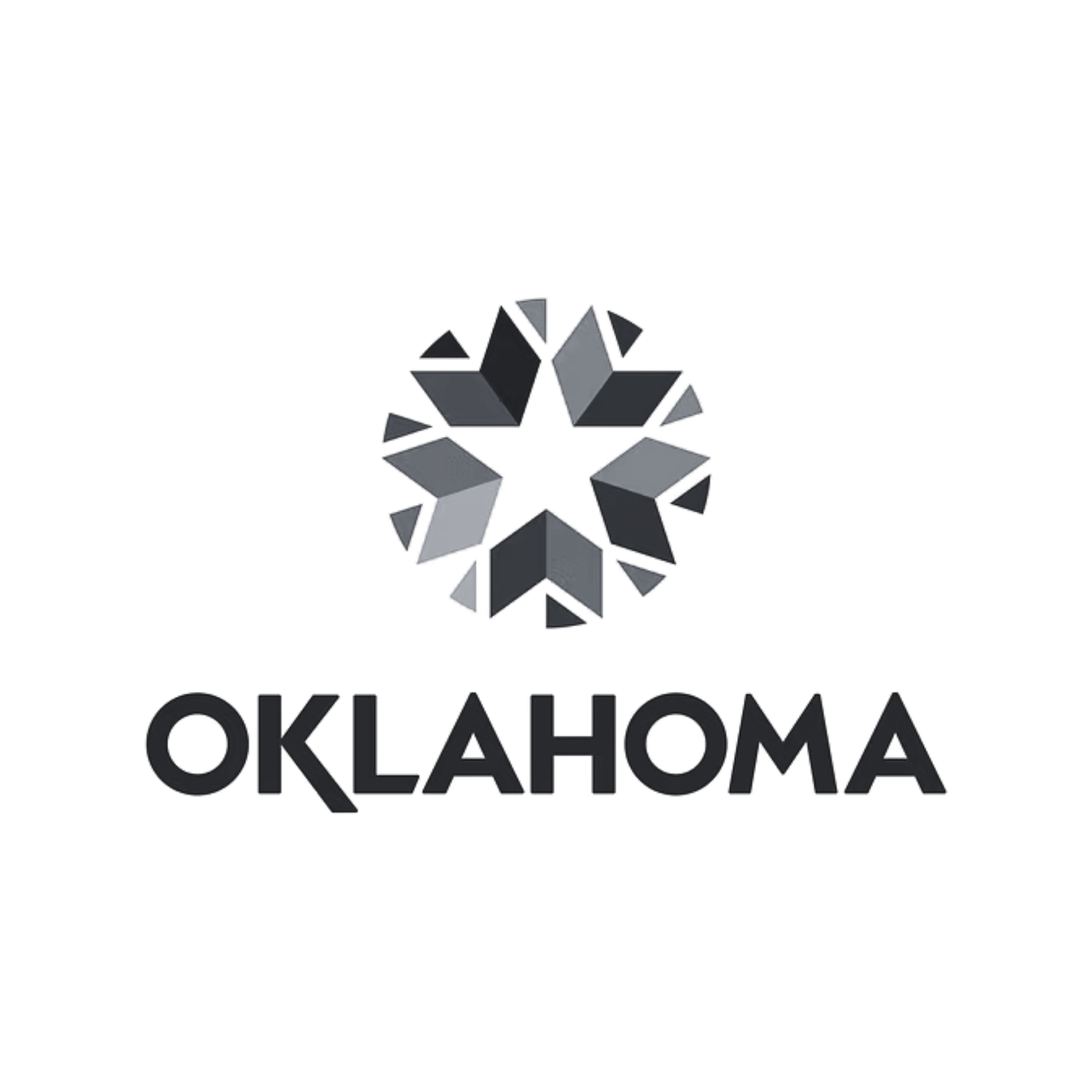 Oklahoma state emblem with a stylized star or sunburst design and the text 'OKLAHOMA' below it.