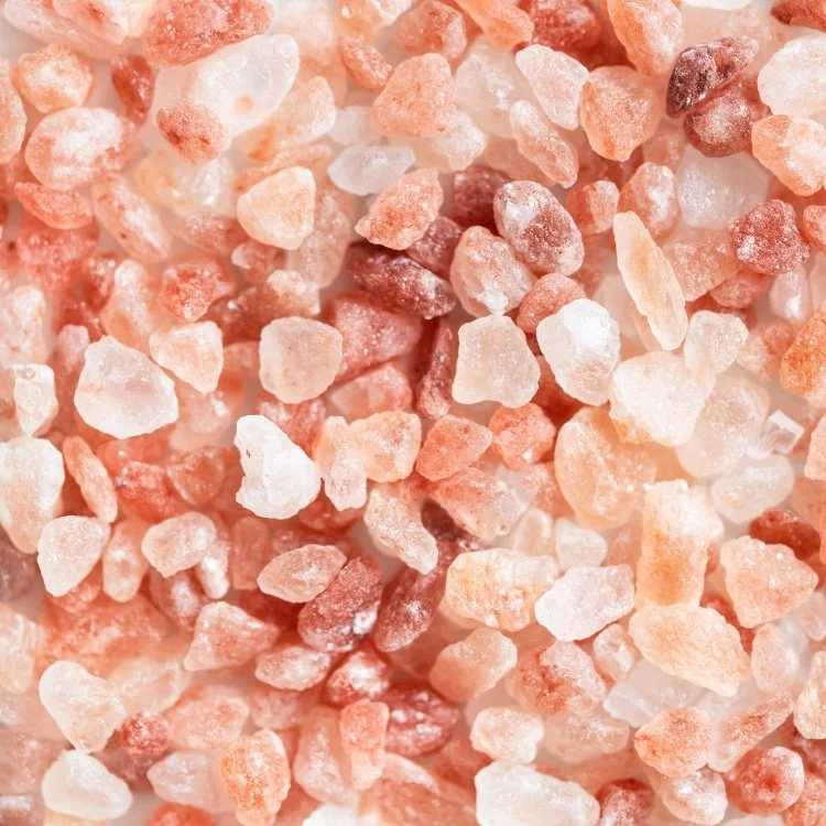 Close-up of pink Himalayan salt crystals.