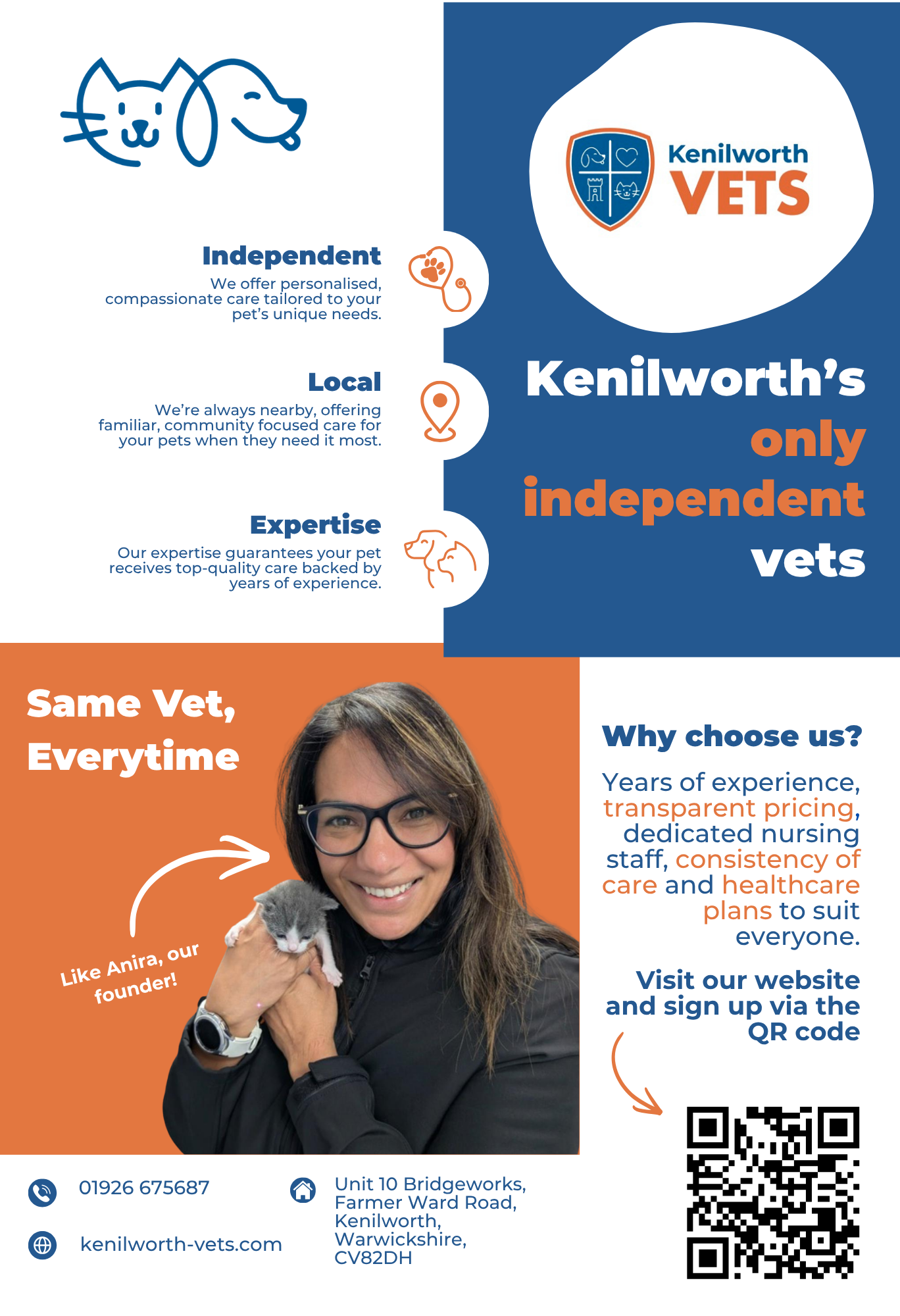 Kenilworth Vets welcome leaflet designed by Cup of Joe Consultancy