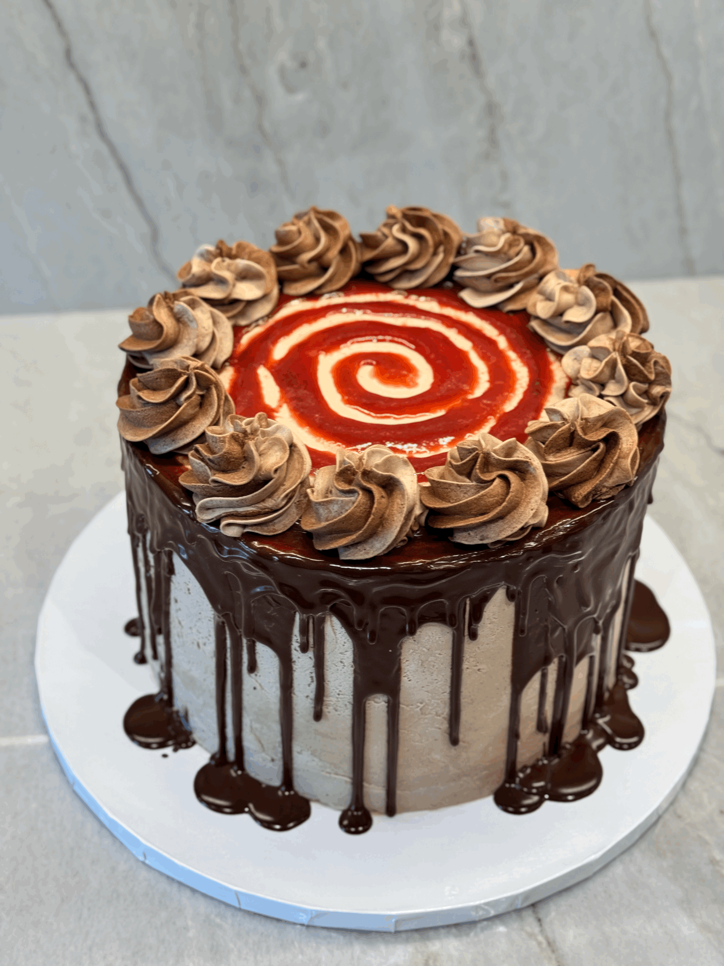 Chocolate Cake with Strawberry Preserves and Chocolate Ganache