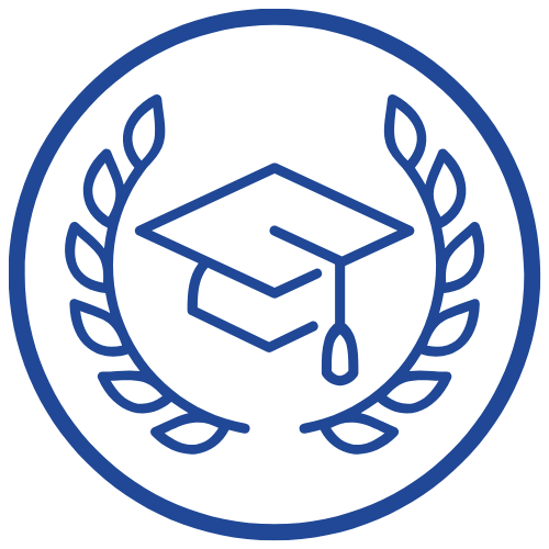 Icon of a graduation cap surrounded by a laurel wreath.