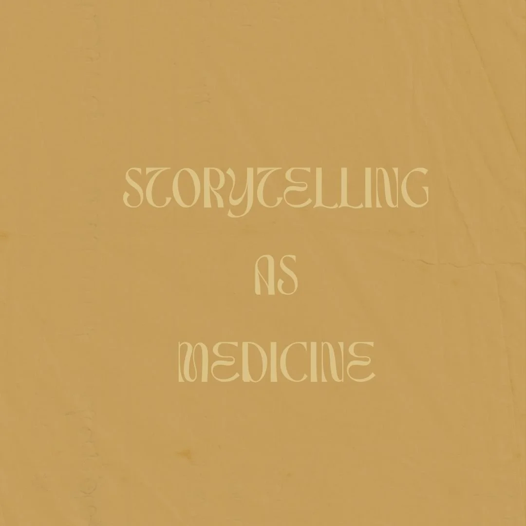 Cover of a healing modality titled "Storytelling as Medicine" with a yellowish background.
