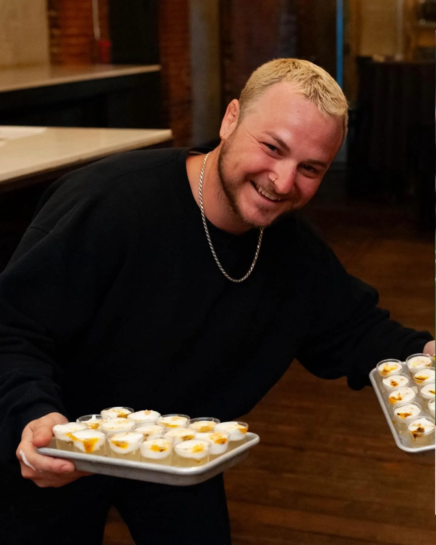 Dylan brought his A game to our Elicit x Fruitful cocktail competition a few weeks ago. His round 1 passion fruit cheesecake cocktail was a favorite among the judges with a delicious foam and passion fruit garnish. His round 2 beer cocktail stood out