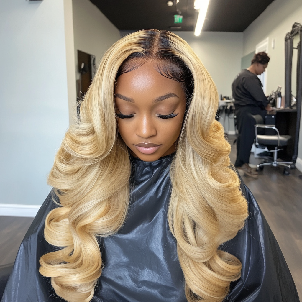 woman in blonde extensions