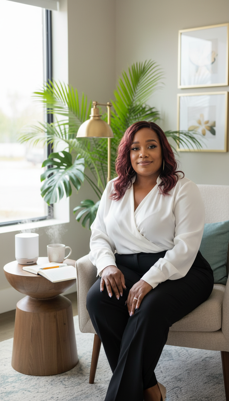 lady sitting in chair looking at camera