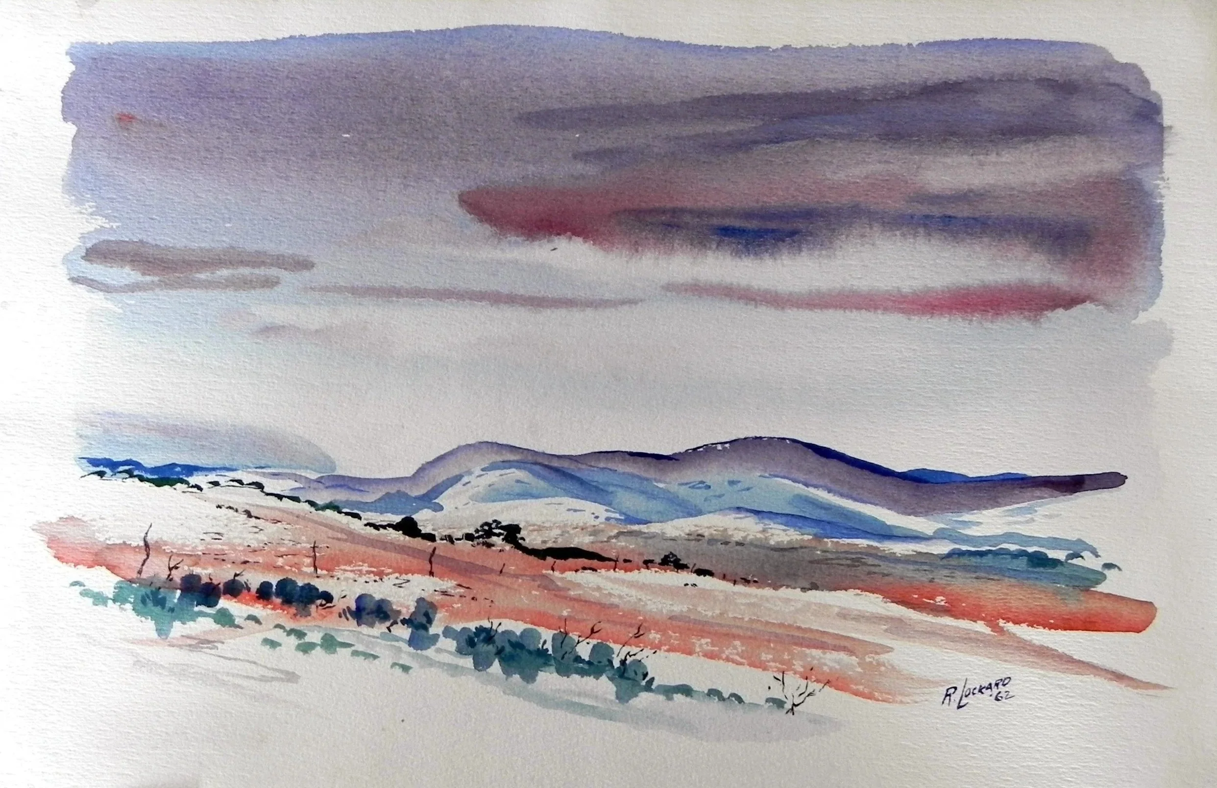 "Landscape with Rain Cloud," 1962. Watercolor on paper. 12 x 18" by Robert Ivan Lockard