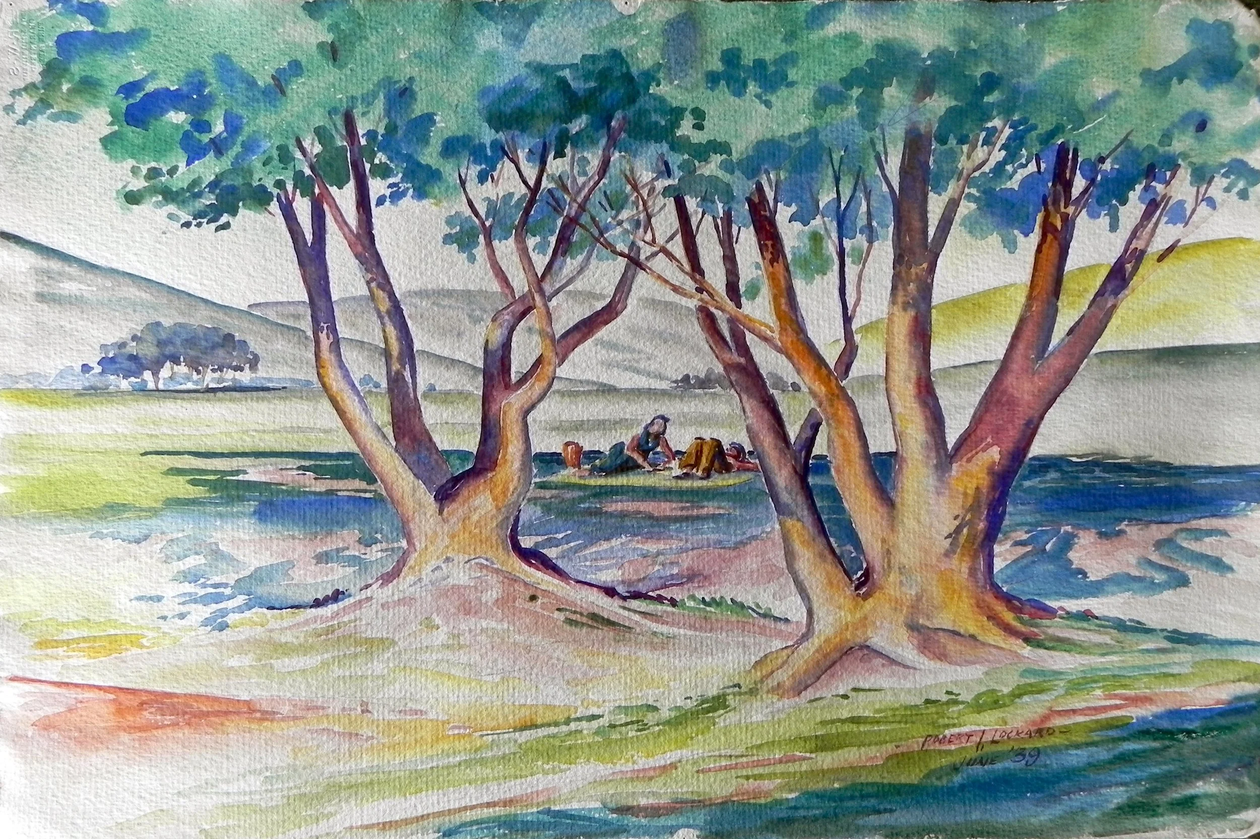 “In the Park, June, 1939” Watercolor. 15 ½ x 22 ½”
