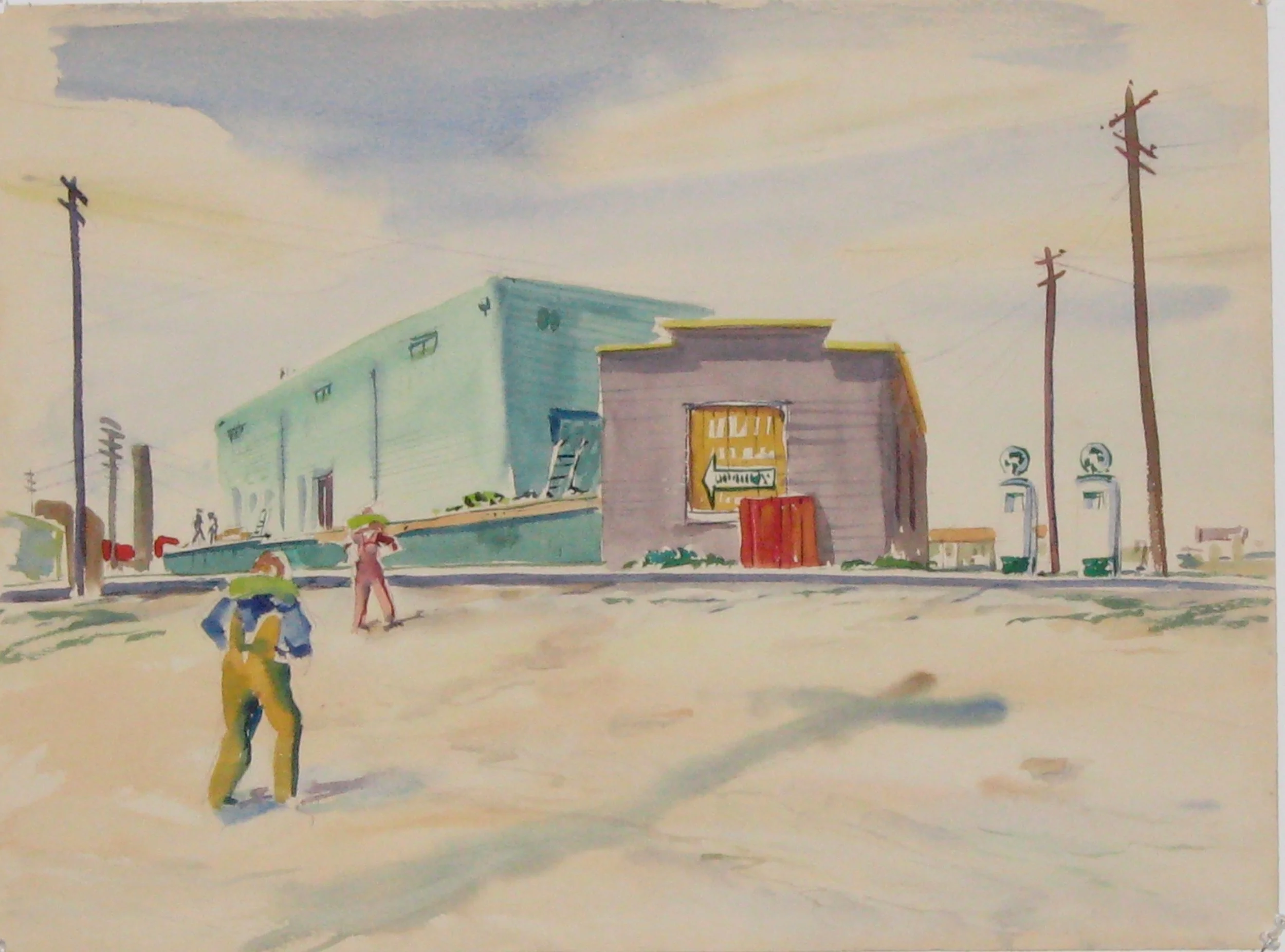 "Factory Work" Watercolor. 14 ¾ x 20”