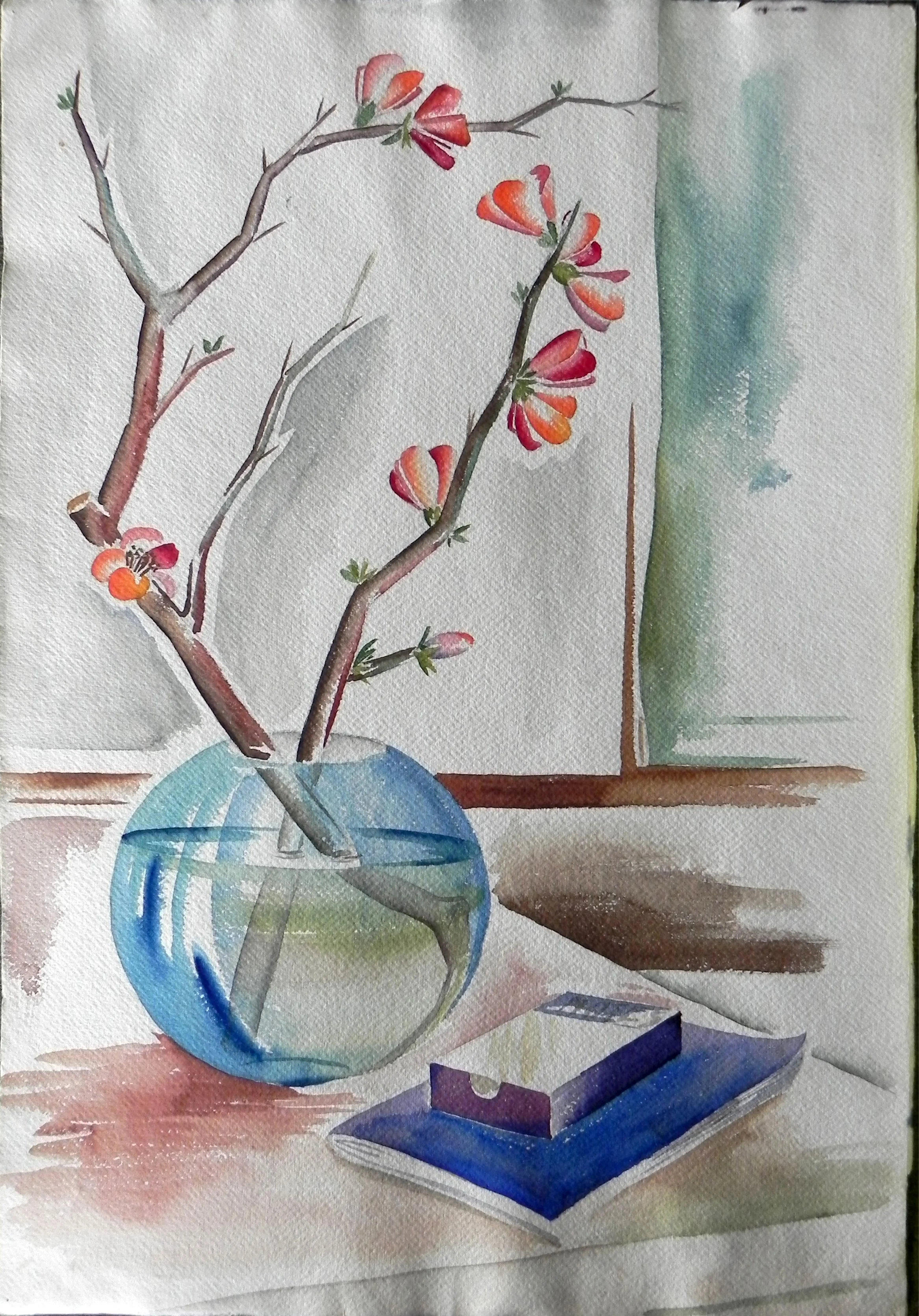 “Globe Vase with Dogwood” Watercolor. 22 x 15 ¼”

