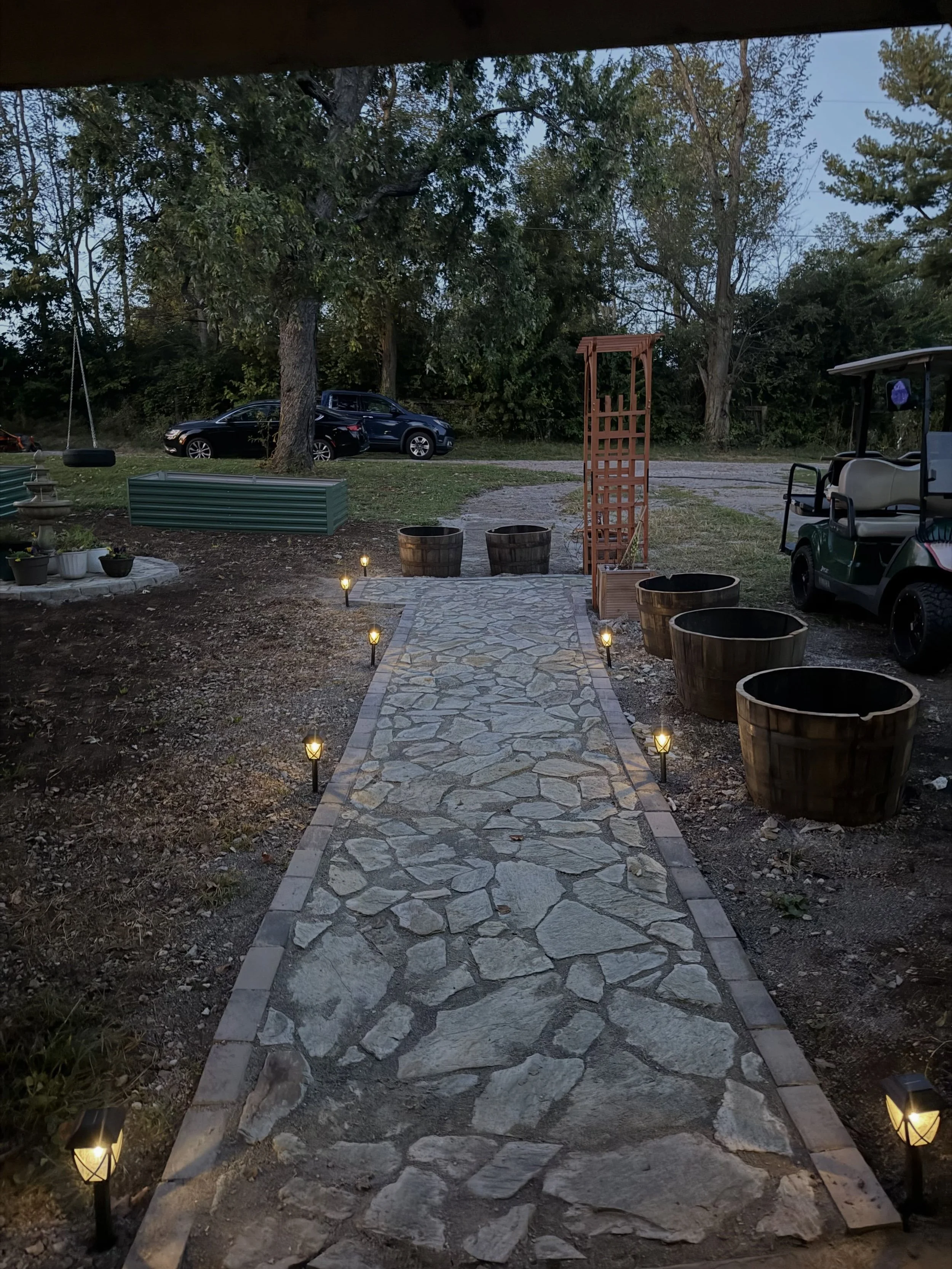 I have been doing a bunch of work on the garden. It&rsquo;s coming along. Here it is so far. Finn loves the fountain. Lol