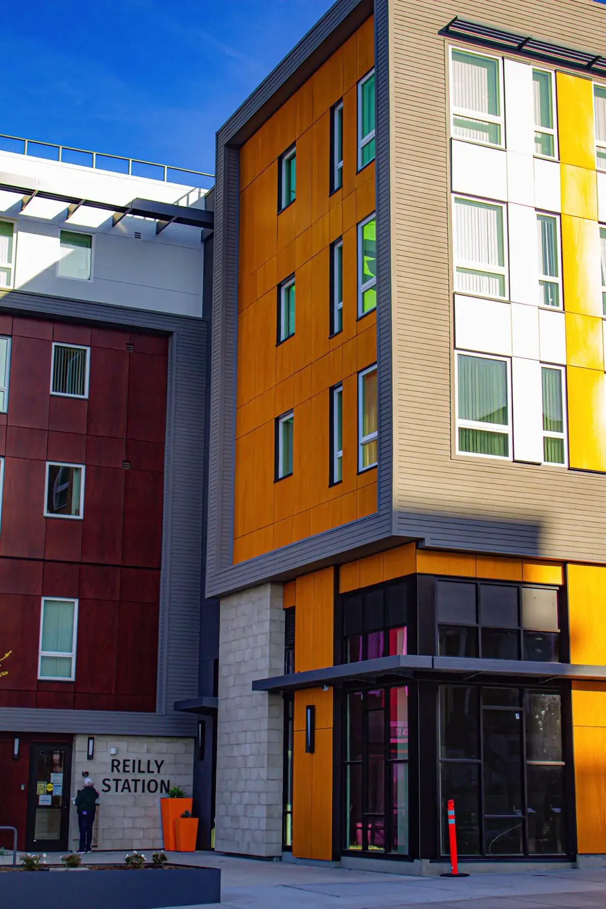 detail view of metro crossing exterior entrance