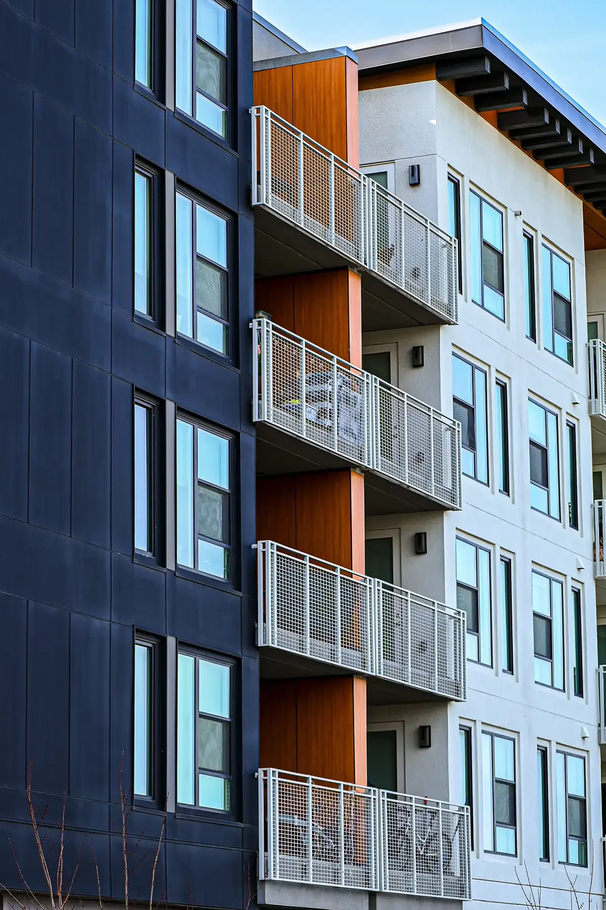 detail view of platform apartments balconies at angle