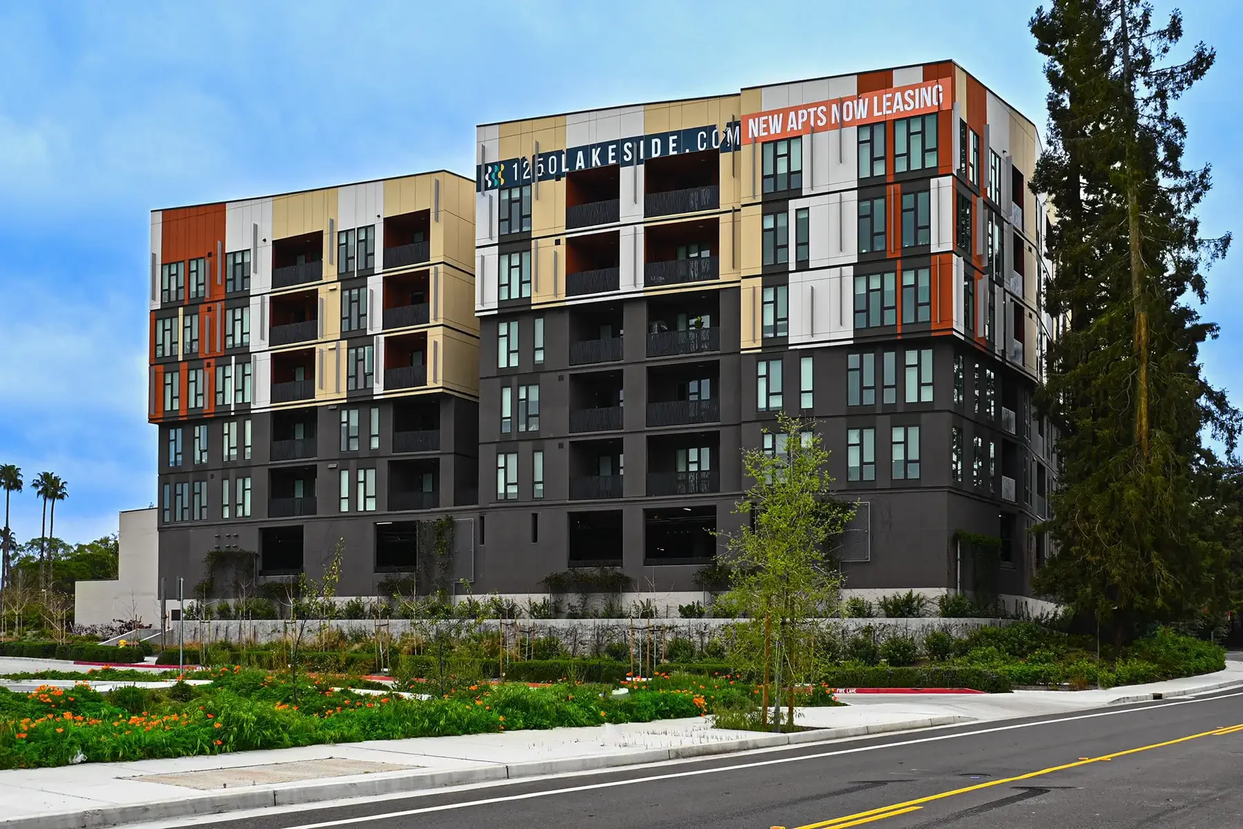 lakeside building at angle from street