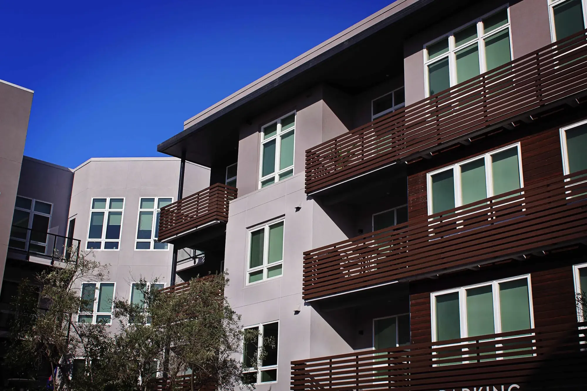 detail view of the asher showing balconies