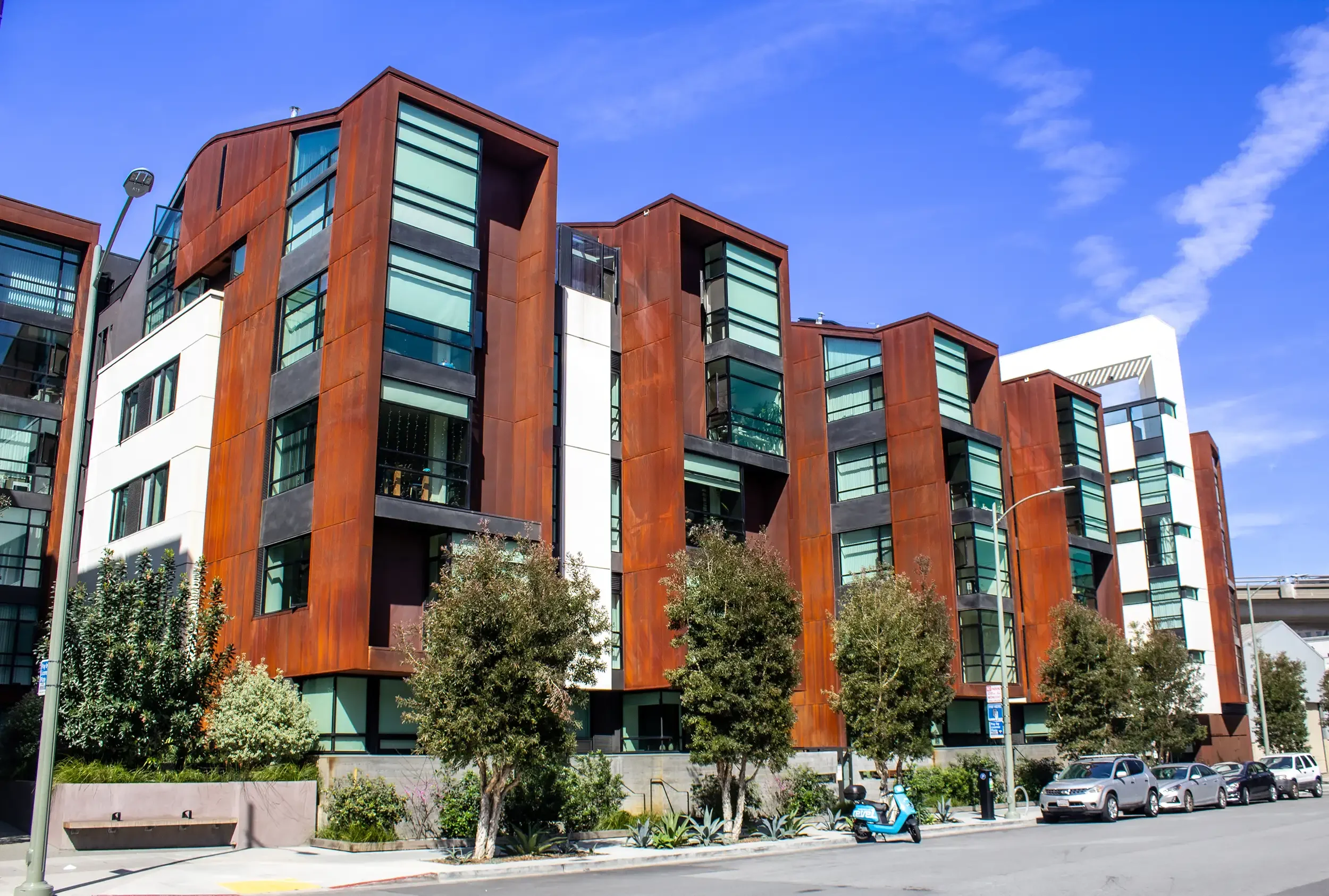 o and m building wide shot from across street