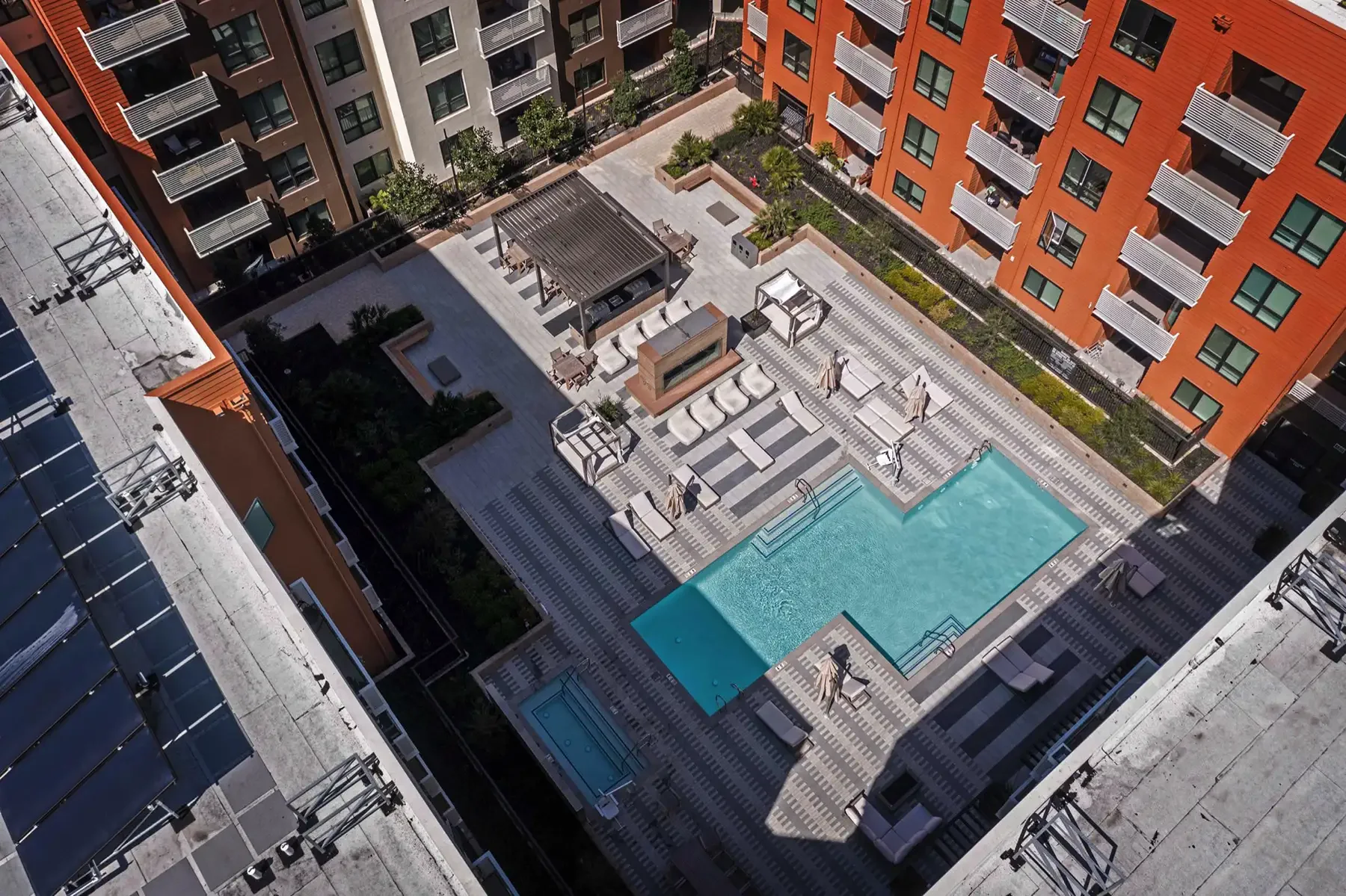 looking down at lynhaven courtyard and pool