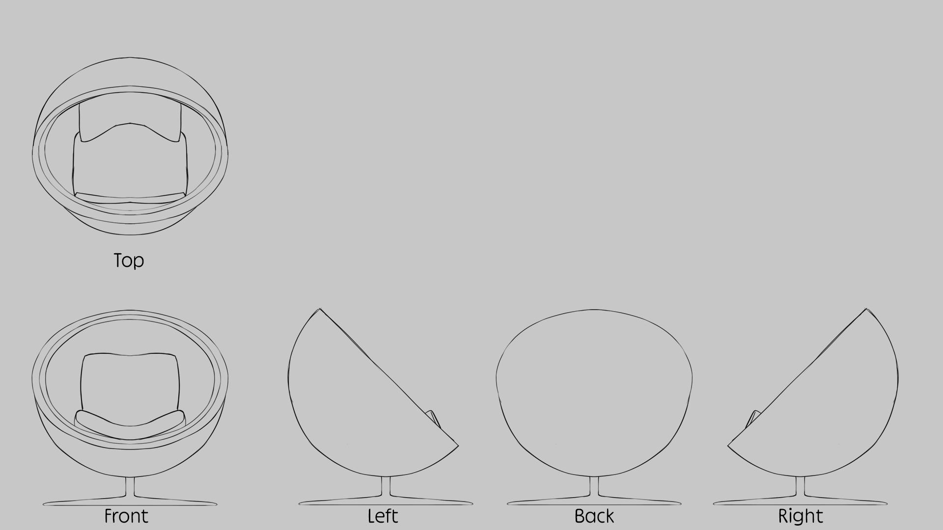 "Egg Chair". 2025. Final Design Orthographic. Adobe Photoshop. 