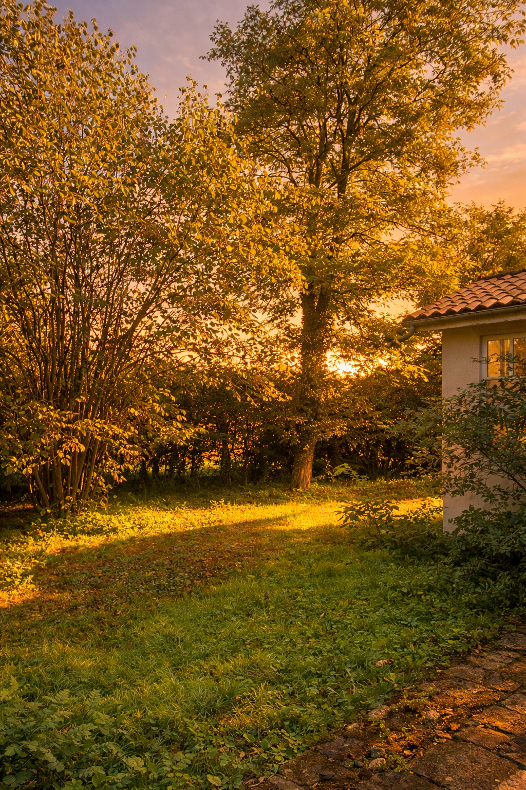 Coucher de soleil dans le jardin
