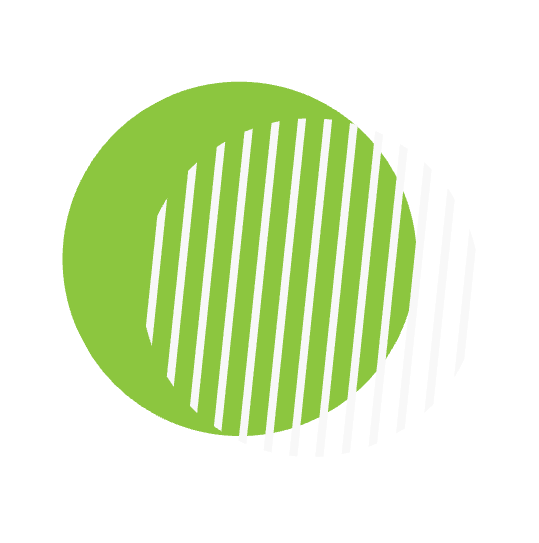 Un gráfico circular con la mitad en color verde sólido y la otra mitad con líneas blancas y negras, en fondo negro.