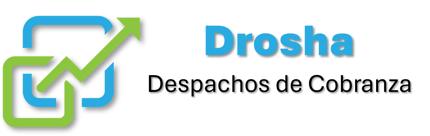 Logotipo con cuadros azules y verdes, y una flecha ascendente, al lado la palabra 'Drosha' en azul.