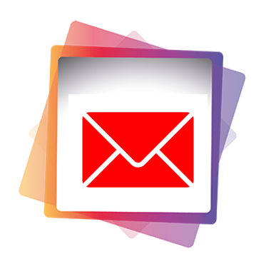 Ícono de un sobre rojo dentro de un cuadro gris con fondo colorido abstracto