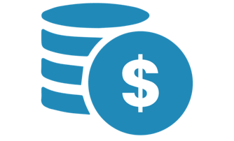 Monedas apiladas y una moneda con símbolo de dólar.