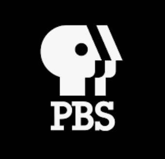 PBS logo featuring a stylized profile of a human face made of geometric shapes.