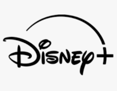 Disney+ logo in black and white with a modern font and a curved line above