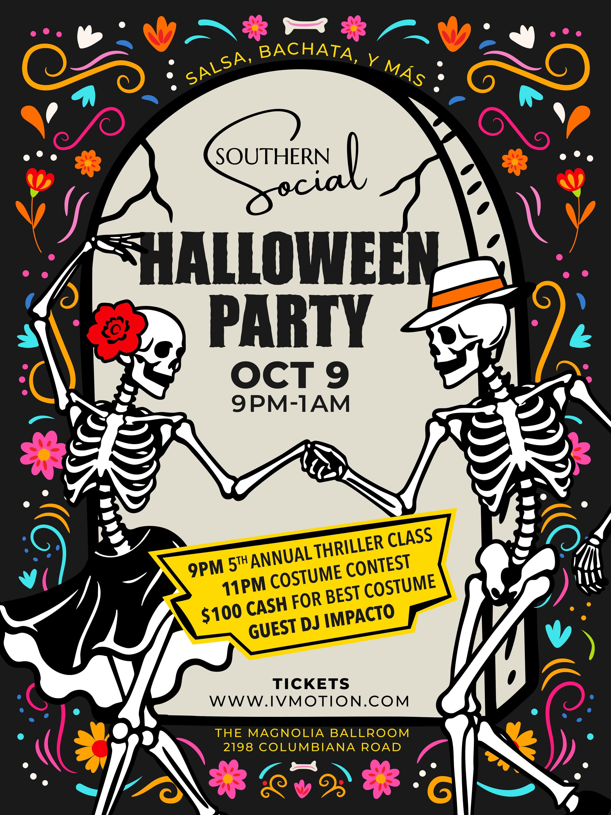 Dancing until we&rsquo;re just a bunch of skeletons. 💀💃 Join us Oct 9th for salsa, bachata, and a costume contest! $100 Cash prize for first place and runner up prizes. 
🎟️ www.ivmotion.com #birmingham #halloween #costumecontest #salsa #bachata