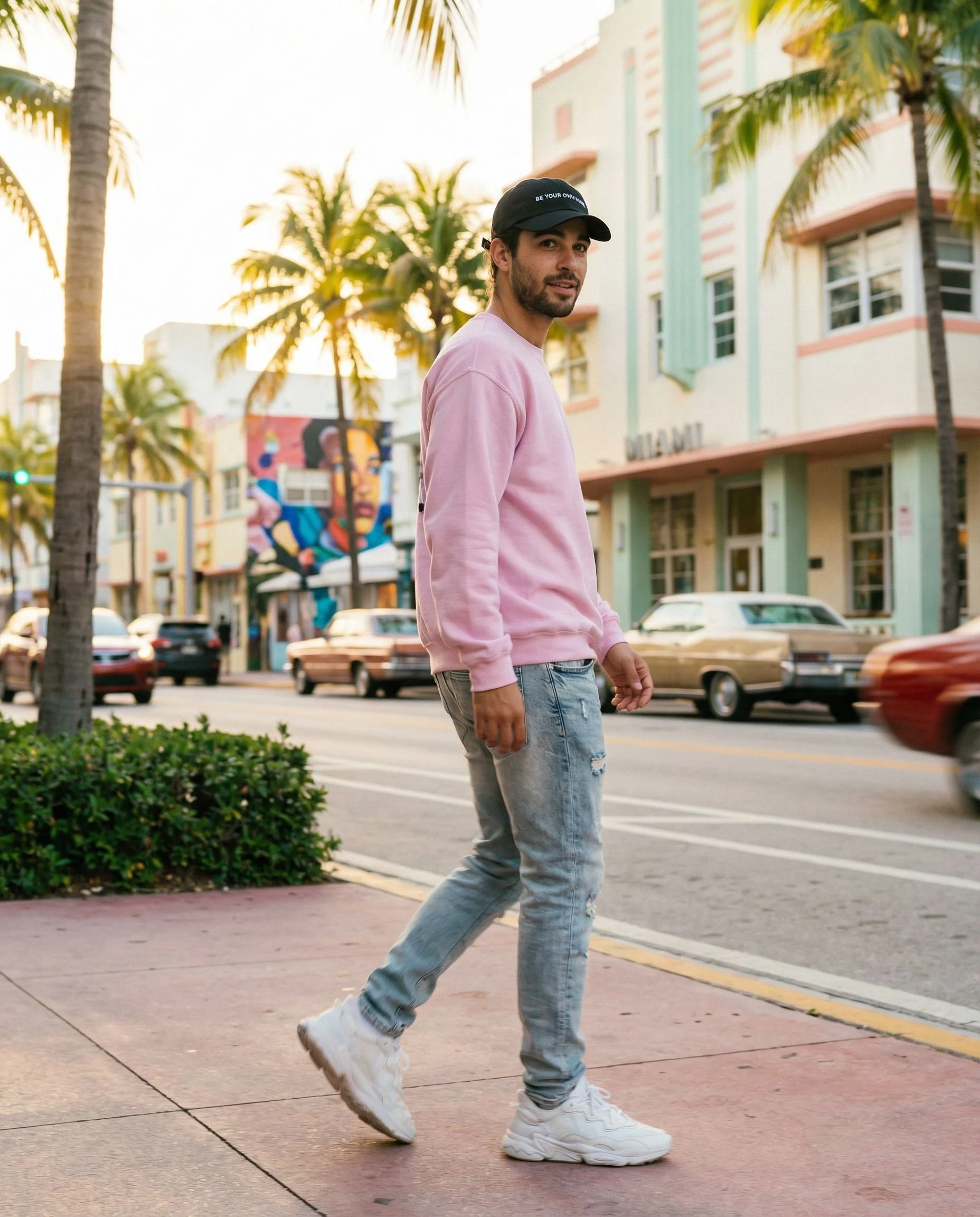 BE YOUR OWN MUSE CAP in miami man wearing black hat
