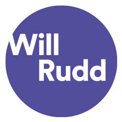 Purple circle with black text that reads 'Will Rudd'.