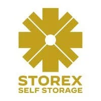 Storex Self Storage logo in gold with a gear-like symbol