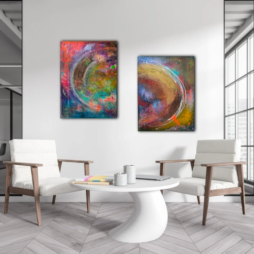 Circle Diptychon Part I + II / jeweils 60 x 80 cm Leinwand (4,5 cm Tiefe) / Raumansicht