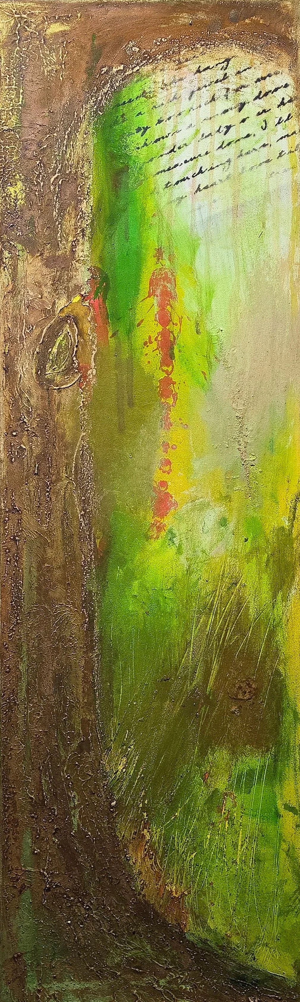 Baum des Lebens  / 130 x 40 cm Leinwand / Acrylfarbe / Pigmente / Sprays / Rost