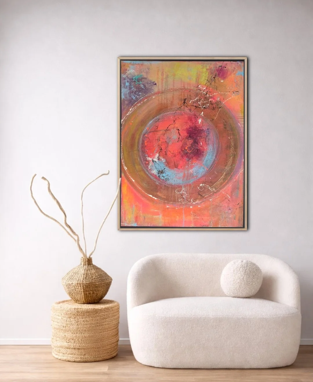 Circle Wonders / 60 x 80 cm Leinwand / Schattenfugenrahmen Schwarz-Gold / Raumansicht