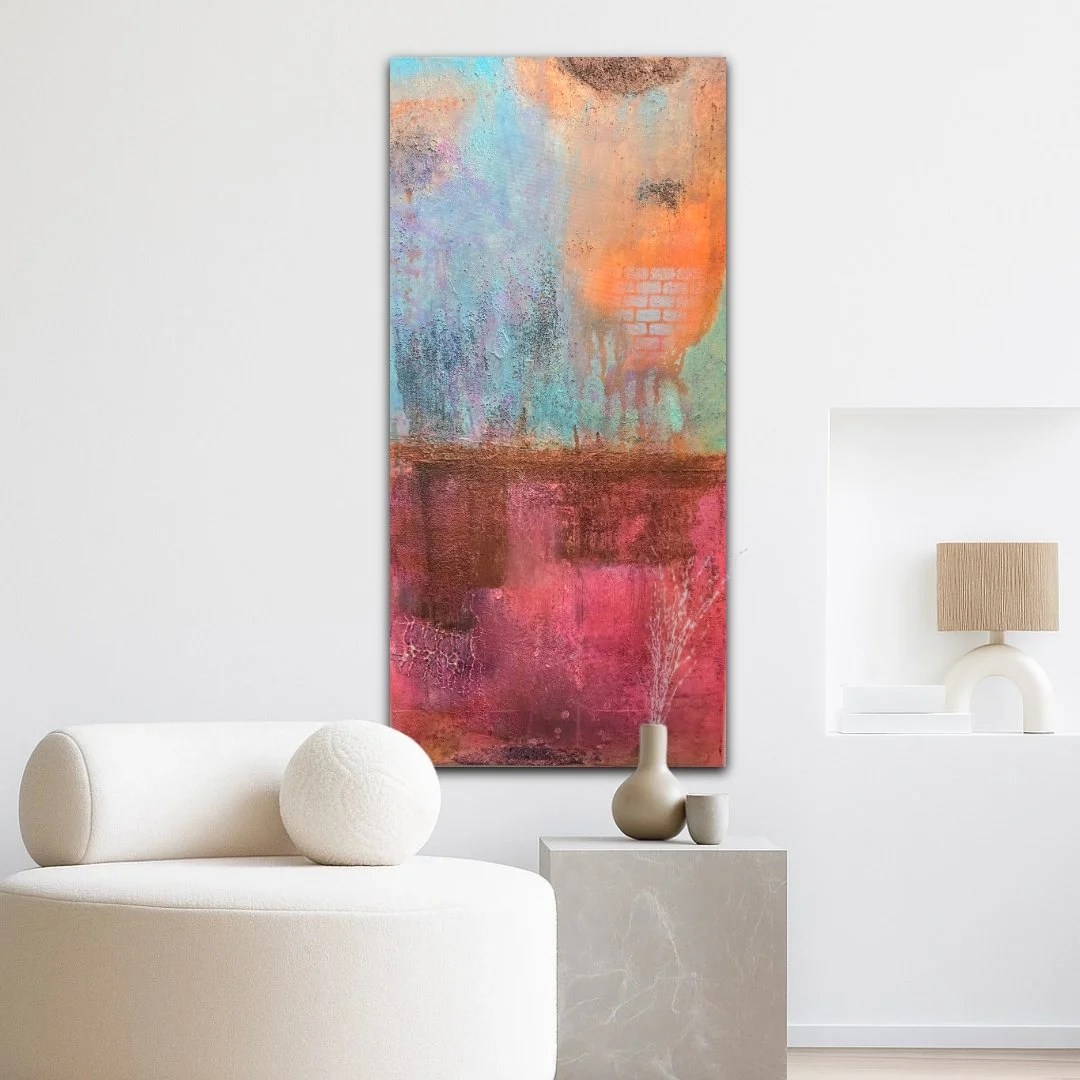 Neon mit Rost  / 50 x 100 cm Ulmer Holzmalgrund / Raumansicht