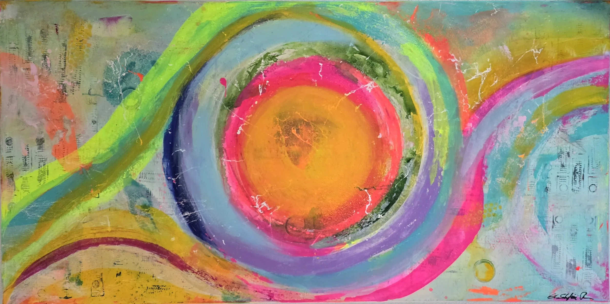 Circle Neon / 70 x 140 cm Leinwand / Strukturen / Acrylfarbe (fluoreszierend) / Sprays