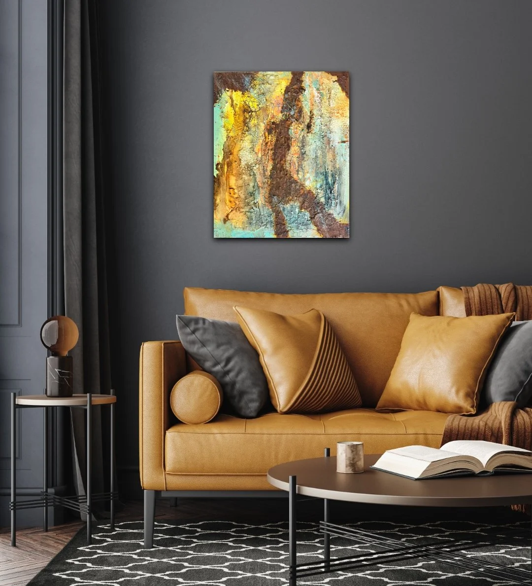 Strukturen mit Rost / 50 x 60 cm Ulmer Holzmalgrund / Raumansicht