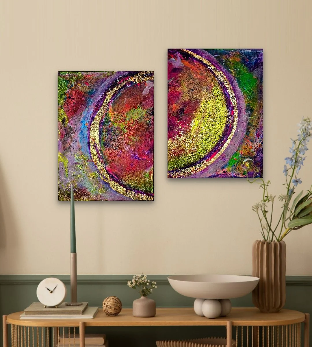 Circle Diptychon "Joint Project" / jeweils 30 x 40 cm Leinwand / Raumansicht