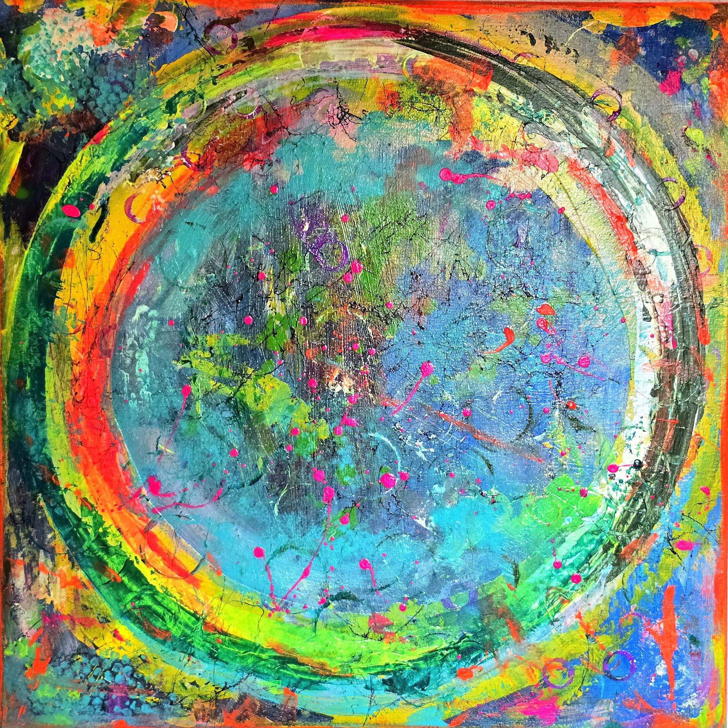 Circles "Rise and Shine / 50 x 50 cm Leinwand / Strukturen / Acrylfarbe / Sprays