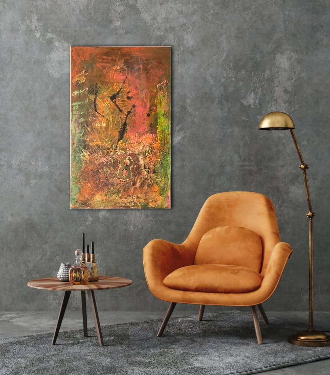 Collage mit Ziffer 8 / 50 x 80 cm Leinwand / Raumansicht