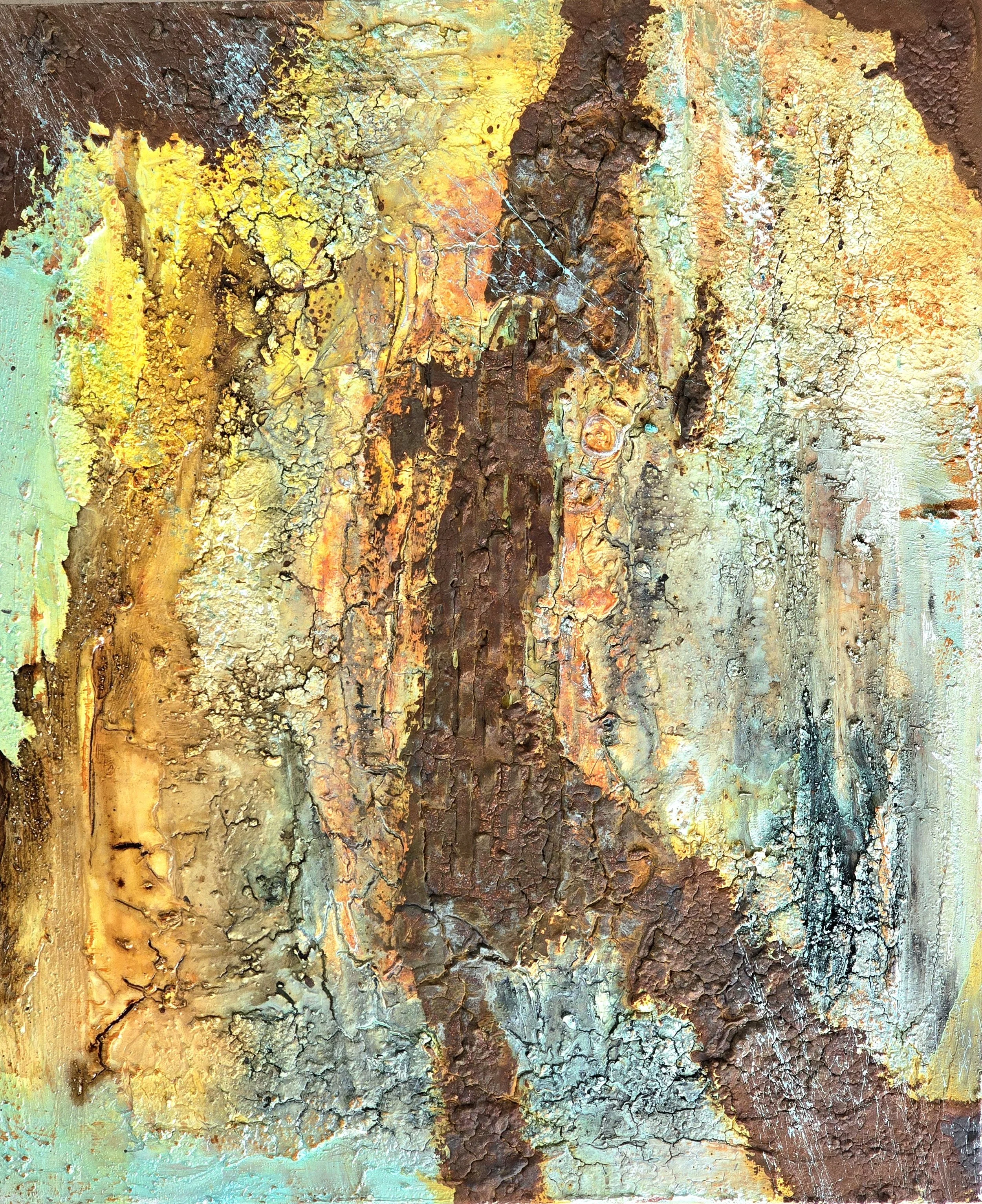 Strukturen mit Rost / 50 x 60 cm Ulmer Holzmalgrund / Strukturen / Acrylfarbe / Sprays / Rost