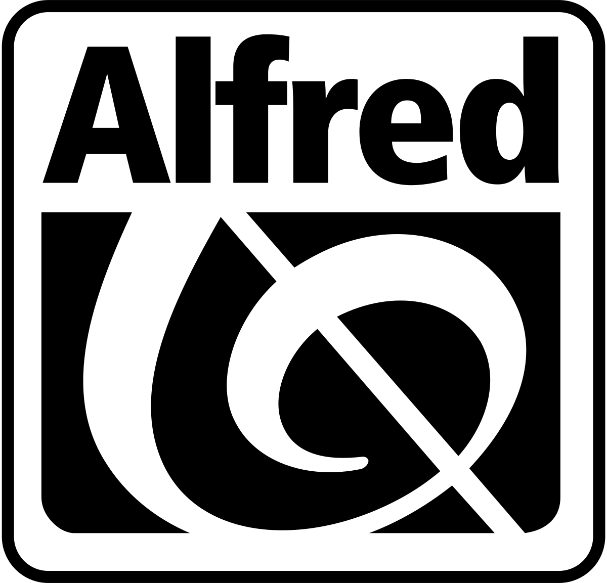 No smoking sign with the word "Alfred" at the top and a crossed-out cigarette symbol below.
